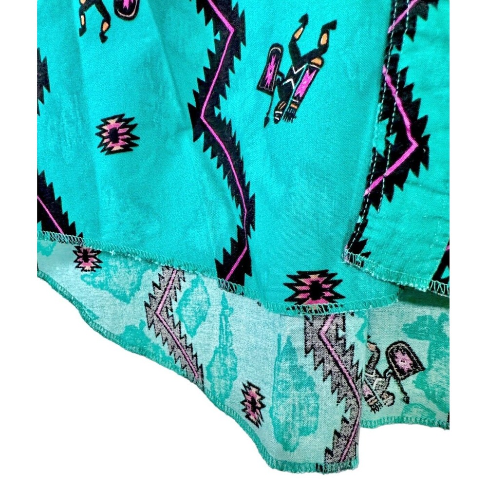 Vintage Wrangler Western Shirt Aztec Teal Cowboy Cut X-Long Tails Men's 17 - Picture 9 of 13